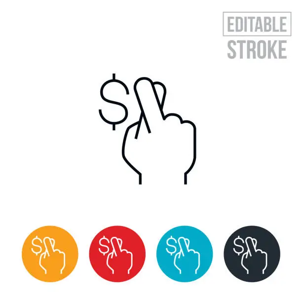 Vector illustration of Fingers Crossed With A Dollar Sign Thin Line Icon - Editable Stroke