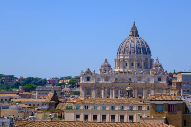 Rome, Italy - September 3, 2015: Tourists visit the wonderful St. Peter Dome in Rome