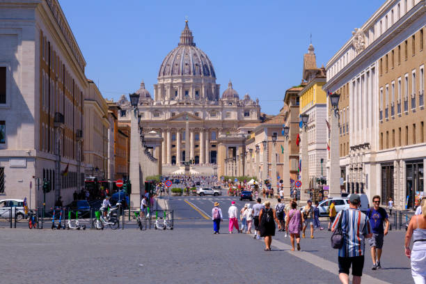 Rome, IT - 11 August 2023: Via della Conciliazione and St. Peter's Basilica