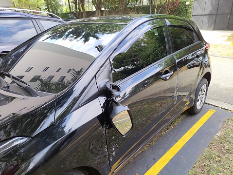 Car accident, car with a broken outside rear view mirror.São Paulo, SP, Brazil. December 12, 2023.