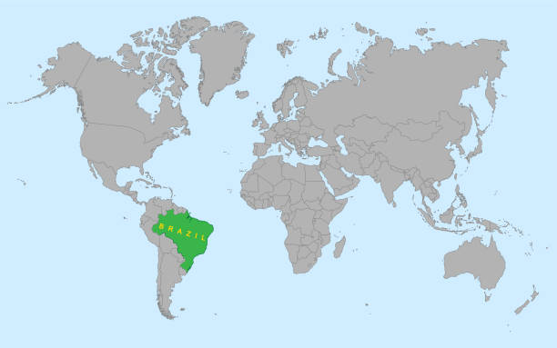illustrations, cliparts, dessins animés et icônes de map of brazil in the world. - carte de pays