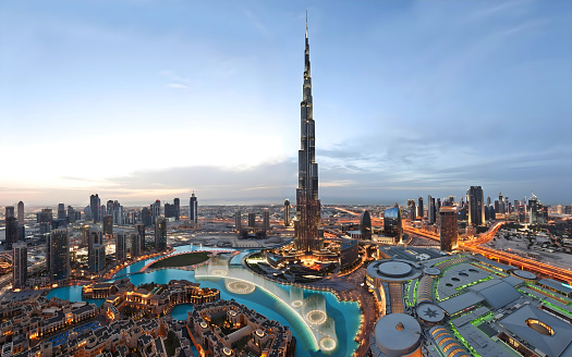futuristic skyline in dubai, united arab emirates.