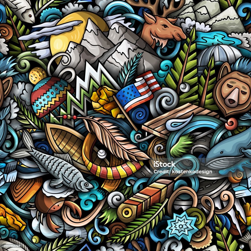Alaska Pattern Design Cartoon Doodles Alaska Seamless Pattern Stock Illustration - Download ...