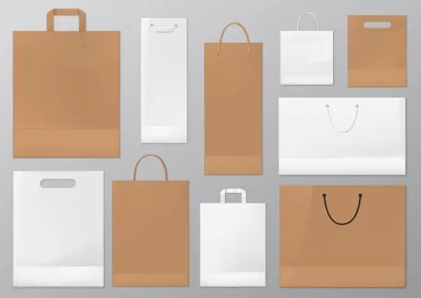 Vector illustration of Paper shopping and gift bags realistic mockups