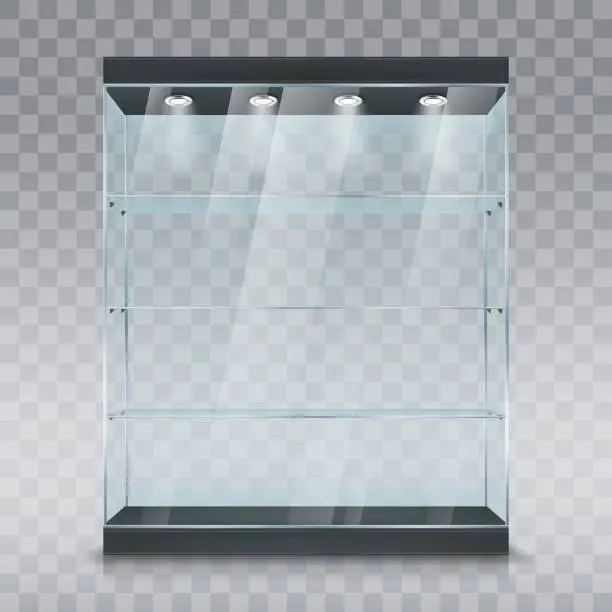 Vector illustration of Glass showcase display cabinet mockup