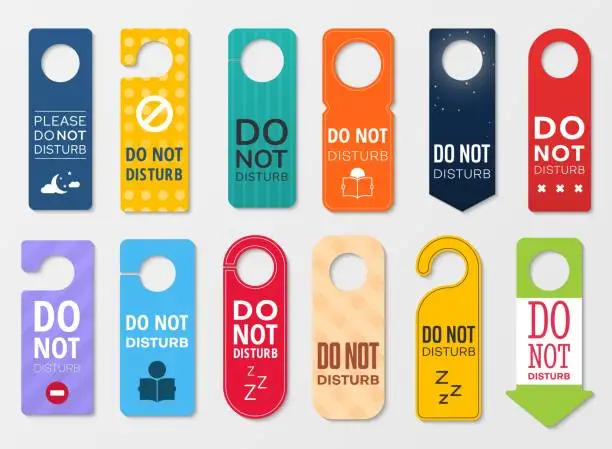 Vector illustration of Do not disturb door hanger signs of hotel room