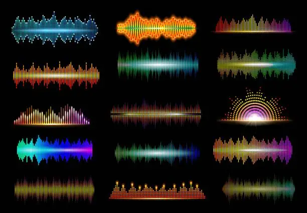 Vector illustration of Digital equalizer neon sound or music waves