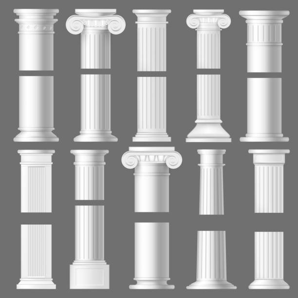 ilustrações de stock, clip art, desenhos animados e ícones de column pillar realistic mockups, architecture - column ionic capital isolated