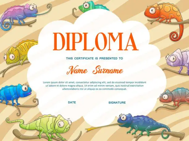 Vector illustration of Diploma certificate kid template, school education