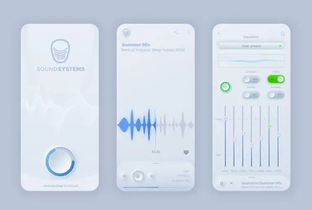 Vector illustration of Neomorphoism interface vector music player UI app