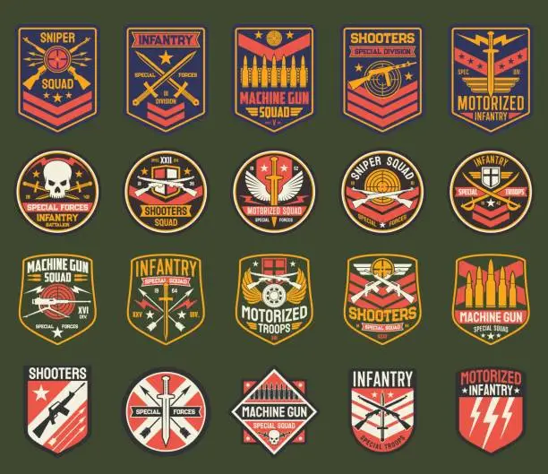 Vector illustration of Military chevrons vector icons, army stripes set