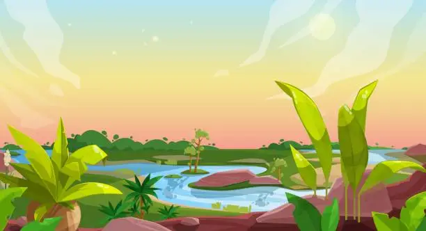 Vector illustration of Game background of cartoon nature landscape