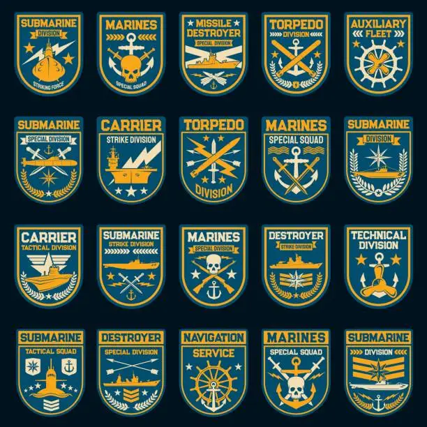 Vector illustration of Navy or naval force vector patches and badges