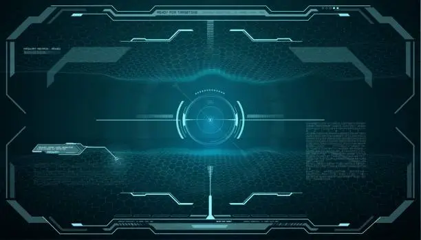 Vector illustration of HUD futuristic monitor screen, target aim control