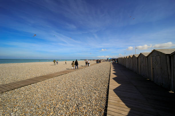istock Dieppe's shingle beach with beach huts, Normandy, France. 2007978766
