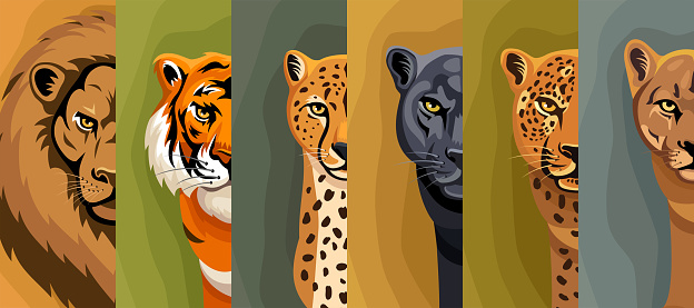 Vector Big Cats Head Illustration with Mascot Design Flair for Powerful Branding Impact.
