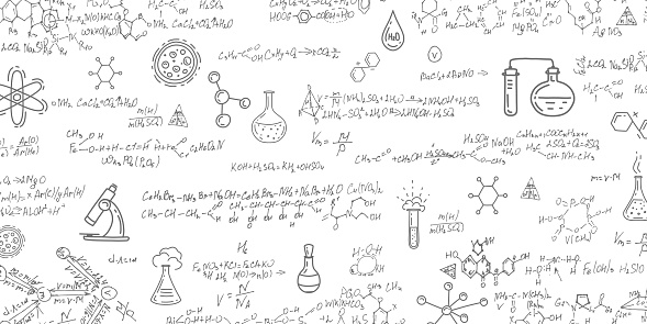 School background in chemistry .Handwritten formulas background.