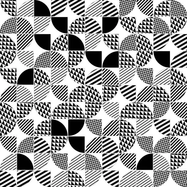 Vector illustration of Seamless pattern with geometric circle designs on a white background.