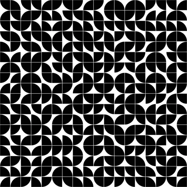 Vector illustration of Black and white geometric pattern with circular motifs.