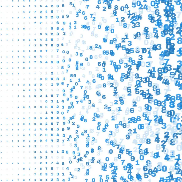 Vector illustration of Numerical data visualization with a gradient of blue numbers on a white backdrop.