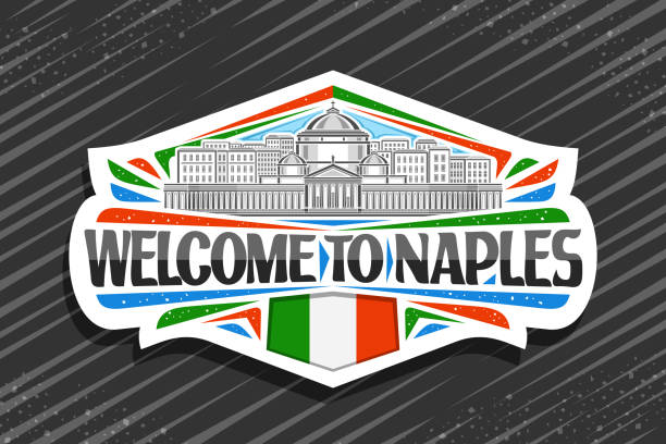 vector logo for naples - italian flag skyline famous place flag stock-grafiken, -clipart, -cartoons und -symbole