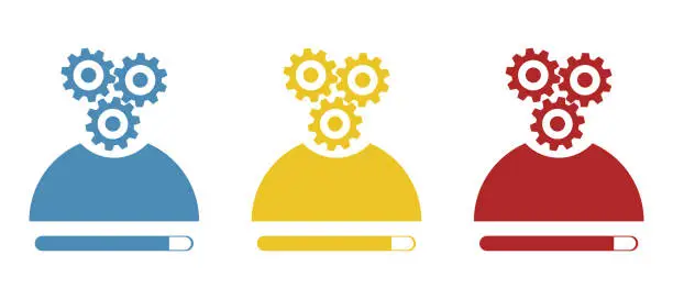 Vector illustration of man icon production, gears on a white background, vector illustration