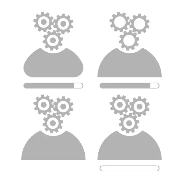 Vector illustration of man icon production, gears on a white background, vector illustration