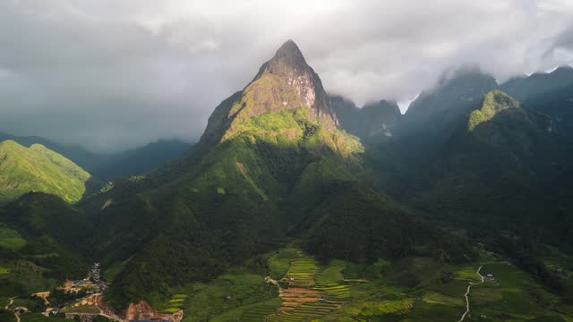 Aerial Time lapse of mountains in the morning in Trung Khanh, North Vietnam