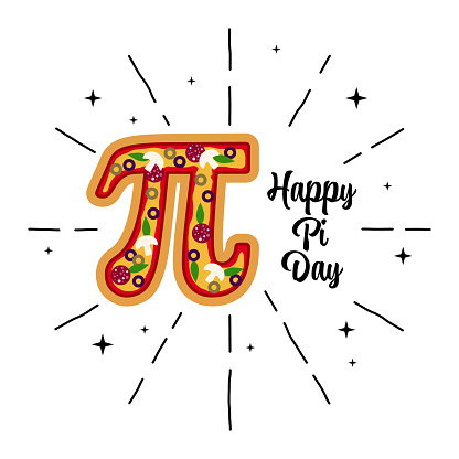 Happy Pi Day. Vector illustration. Happy Pi Day! Celebrate Pi 3,14 Day. Mathematical constant. March 14th . Ratio of a circles circumference to its diameter. Constant number Pi. Pizza