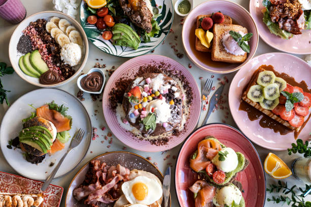 istock Lunch. Family breakfast or brunch served on a table. Aerial view 2008136923