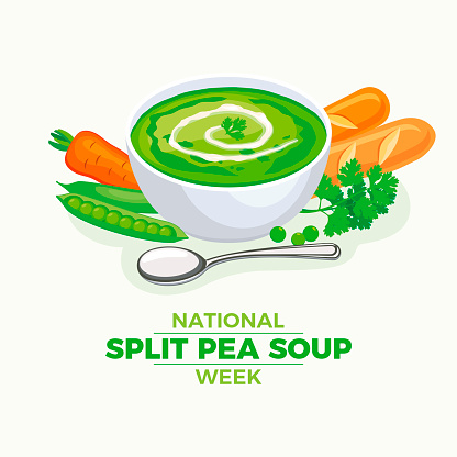 Creamy pea soup vector. Bowl of vegetable soup drawing. Template for background, banner, card. Important day