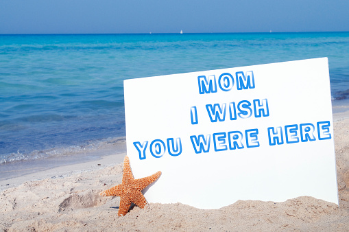 Mother's day written on the beach