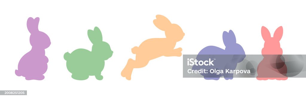 Spring Bunny Icon Cute Spring Easter Bunnies Shapes Colorful Vector Illustration Stock ...