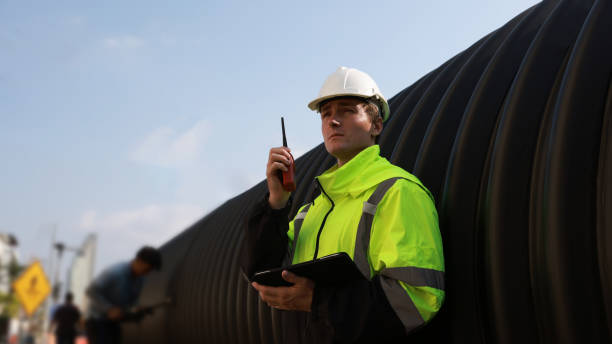 istock The smart engineer work on Construction Sewage pipe with communication equipment  at construction sideline ,Construction vehicle 2008255418