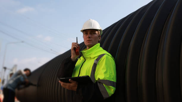 istock The smart engineer work on Construction Sewage pipe with communication equipment  at construction sideline ,Construction vehicle 2008255419