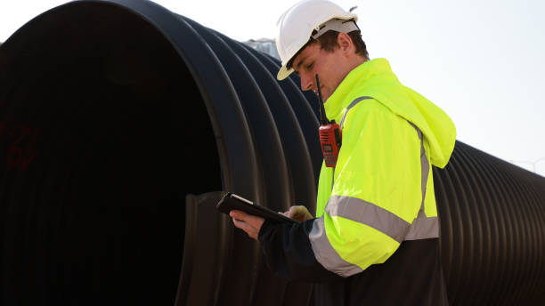 istock The smart engineer work on Construction Sewage pipe with communication equipment  at construction sideline ,Construction vehicle 2008255954