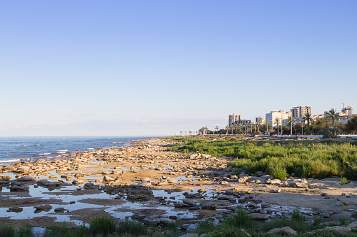 Golden sands and crystal-clear waters at Pocitos Beach, the perfect spot to soak up the sun and relax in Montevideo, Uruguay.