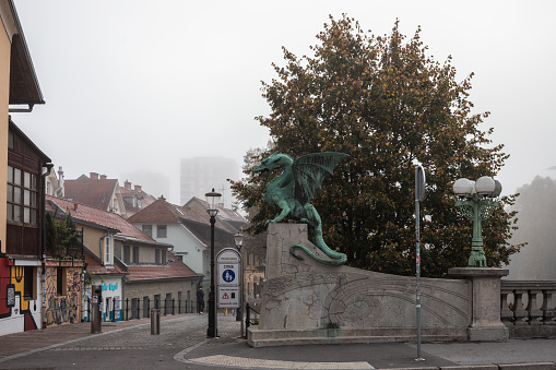 Dragon bridge in old town of in Ljubljana