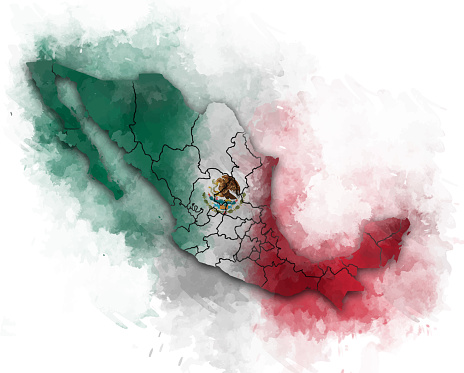 MEXICO MAP WATERCOLOR STYLE WITH FLAG texture