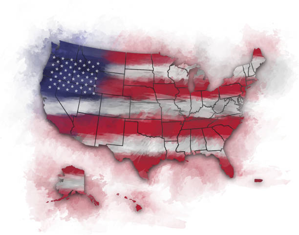 акварельный стиль карты соединенных штатов с текстурой флага - kansas city missouri stock illustrations