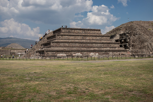 Teotihuacan is a vast Mexican archaeological complex northeast of Mexico City. Running down the middle of the site, which was once a flourishing pre-Columbian city, is the Avenue of the Dead. It links the Temple of Quetzalcoatl, the Pyramid of the Moon and the Pyramid of the Sun,