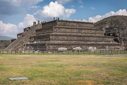 Teotihuacan is a vast Mexican archaeological complex northeast of Mexico City. Running down the middle of the site, which was once a flourishing pre-Columbian city, is the Avenue of the Dead. It links the Temple of Quetzalcoatl, the Pyramid of the Moon and the Pyramid of the Sun,