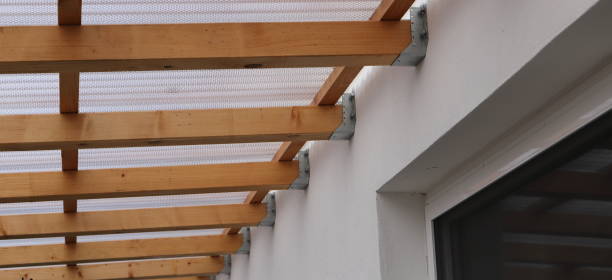 istock wooden beam construction on the house 2008319072