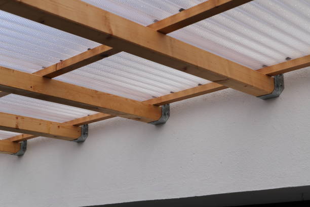 istock wooden beam construction on the house 2008319073