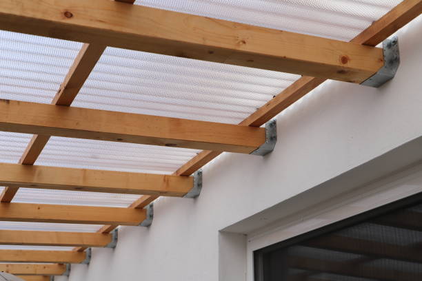 istock wooden beam construction on the house 2008319078