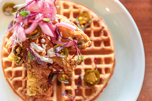 A Vegan Chick'n and Waffles from Veg Cafe in Downtown Sacramento