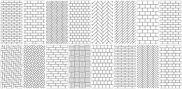 Set of seamless patterns. Simple schemes that imitate different materials - brickwork, parquet and tiles.