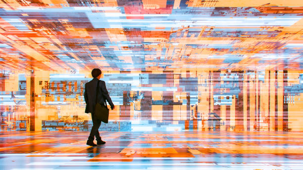 istock Businessman walking in VR environment 2008389389