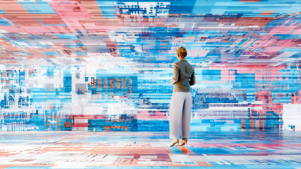 Businesswoman standing in VR environment