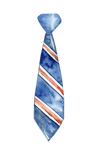 Watercolor blue tie with stripes illustration isolated on white Watercolor blue tie with stripes illustration isolated on white background tie knots stock illustrations